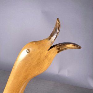 Vintage Hand Carved Wooden Duck Goose Bird Folk Art Wood Painted Yellow Garden